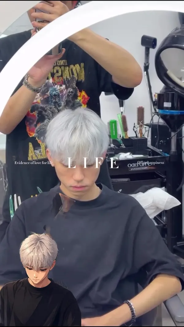 ##MensBleach ##SilverWhiteHair ##MensLightHairColour 髮型美甲作品