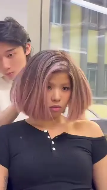 ##玫瑰粉髮色 ##粉紅短髮 ##香港挑染 髮型美甲作品