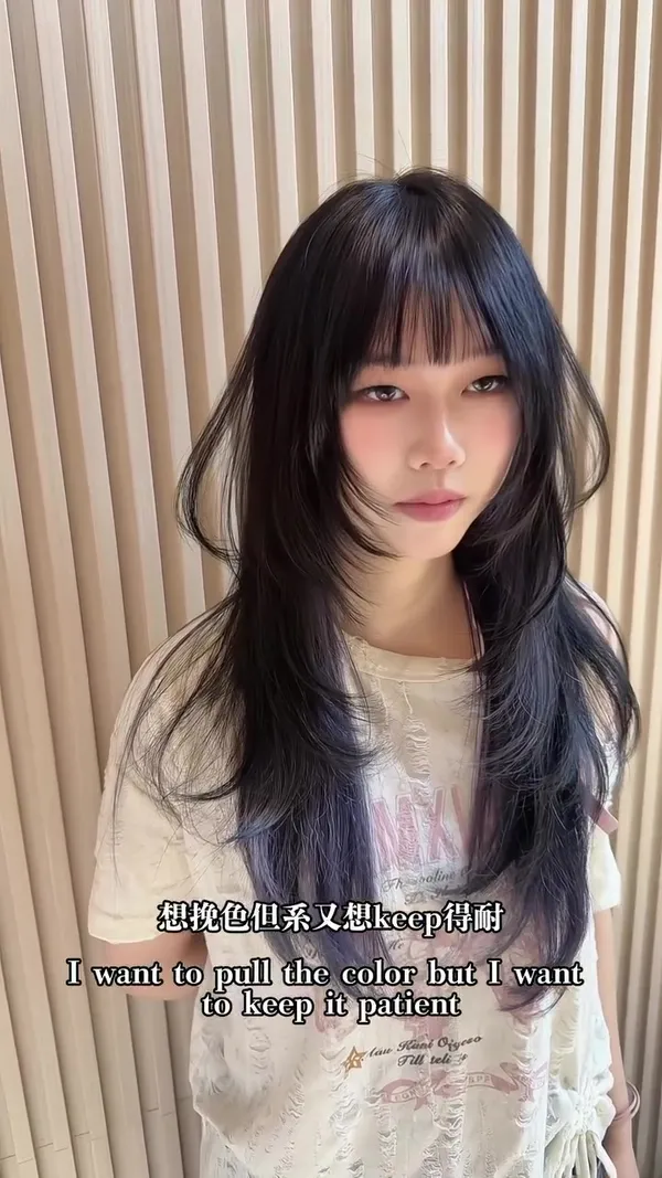##內層設計染 ##藍色染髮 ##灰紫色 髮型美甲作品